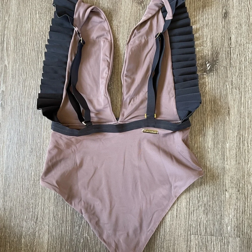 Chic Gray Swimsuit with Gold Accents